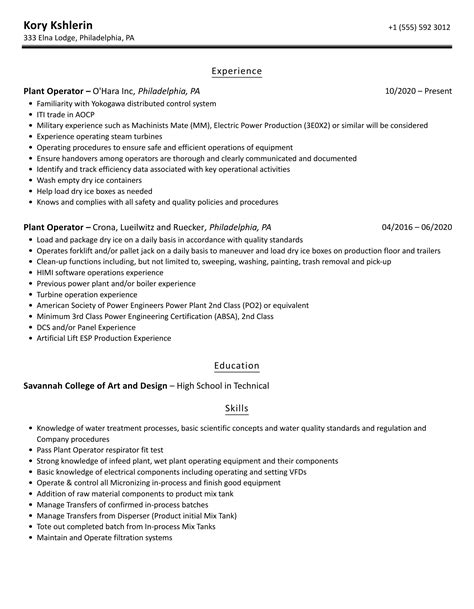 nitrogen operator resume examples